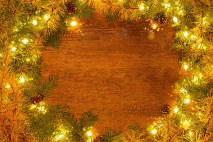 Golden Christmas Lights Set on Wood